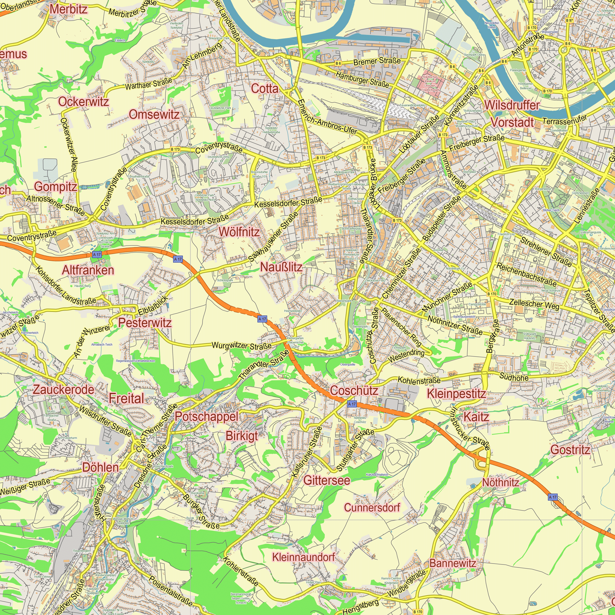 Dresden Germany printable editable layered PDF Vector Map