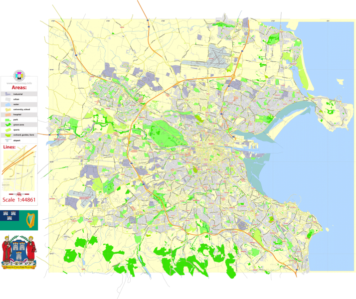 Dublin Ireland printable editable layered PDF Vector Map