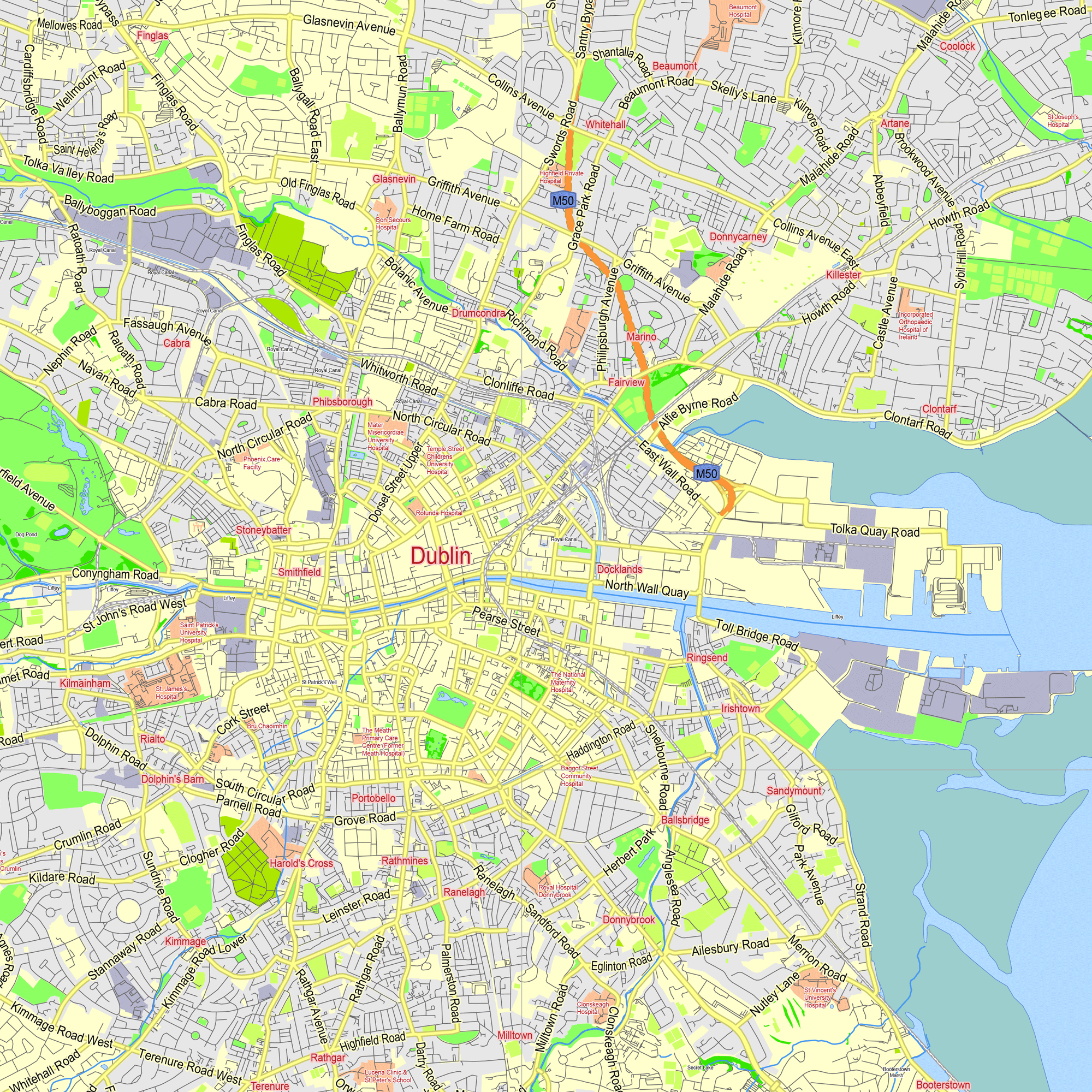 Dublin Ireland printable editable layered PDF Vector Map