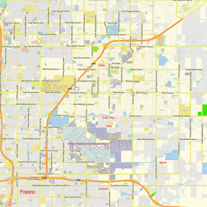 Fresno California US printable editable layered PDF Vector Map