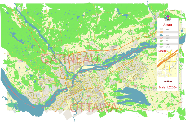 Gatineau Quebec Canada printable editable layered PDF Vector Map