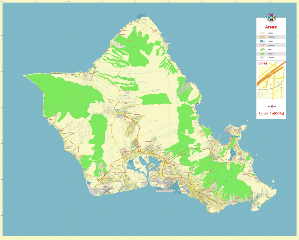 Honolulu Hawaii US printable editable layered PDF Vector Map