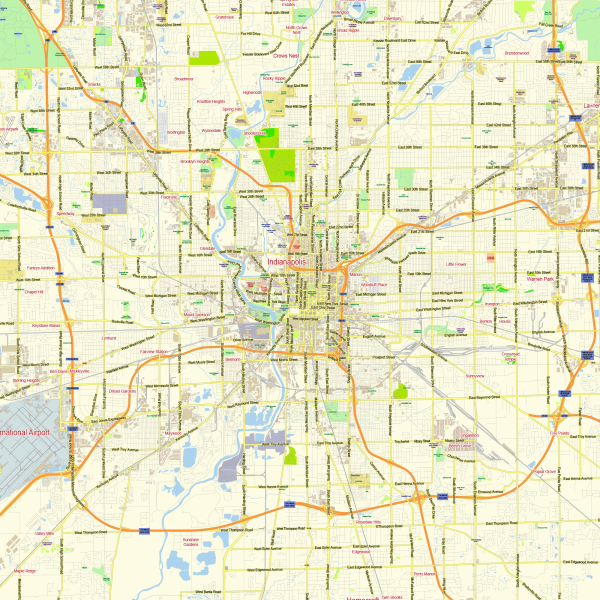 Indianapolis Indiana US printable editable layered PDF Vector Map v.2
