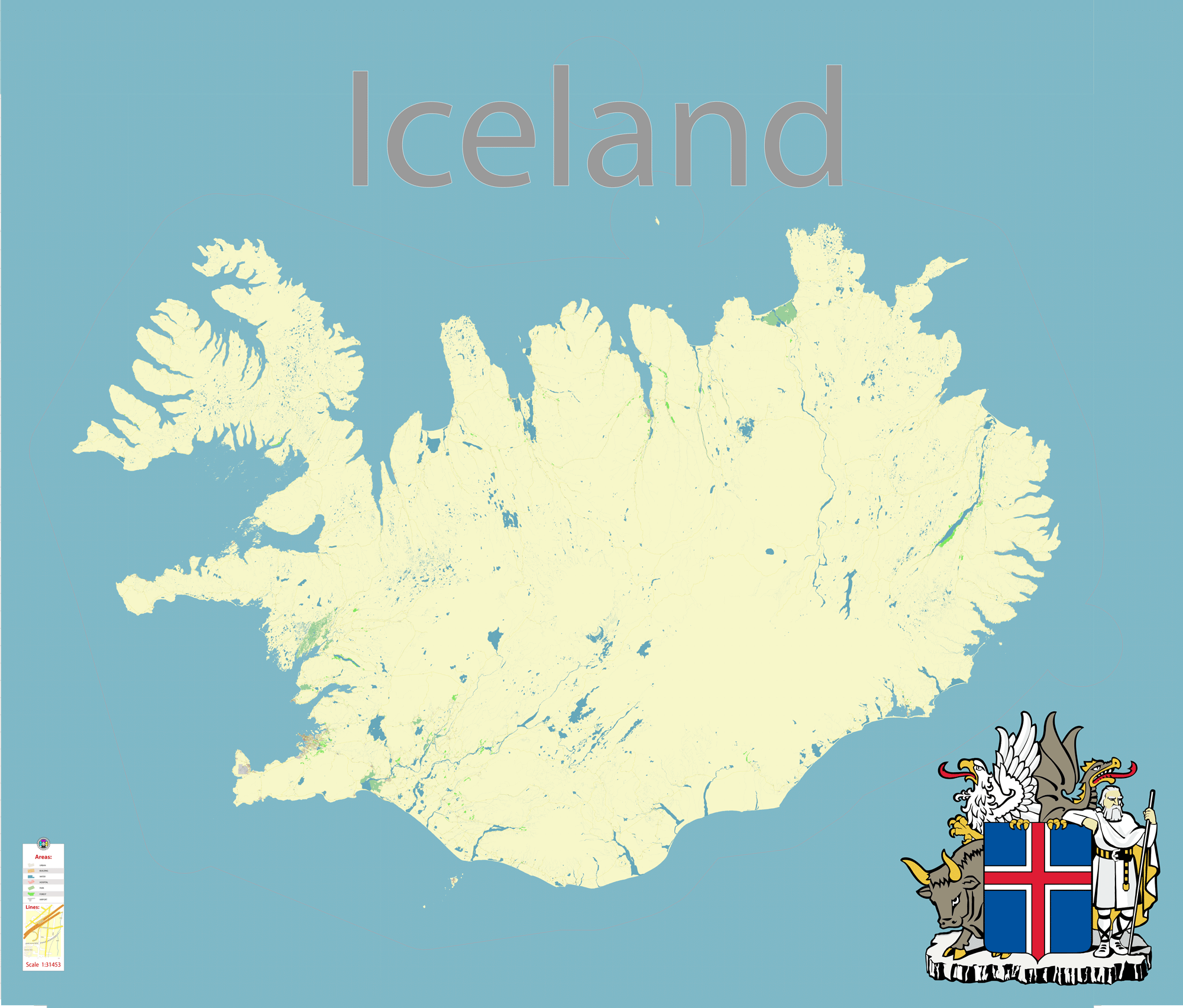 Iceland Full Printable Editable Layered Pdf Vector Map 3211