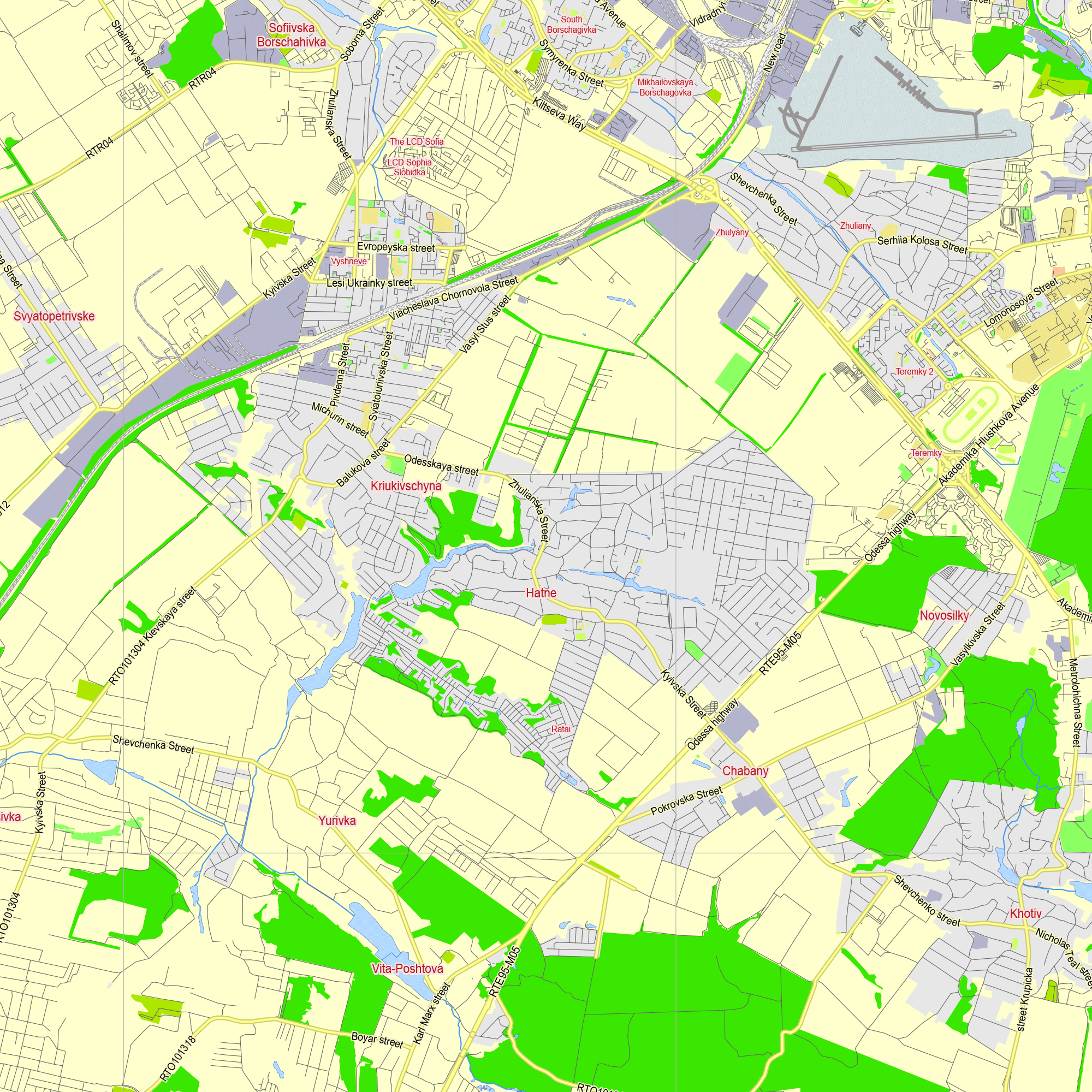 Kiev Ukraine English printable editable layered PDF Vector Map