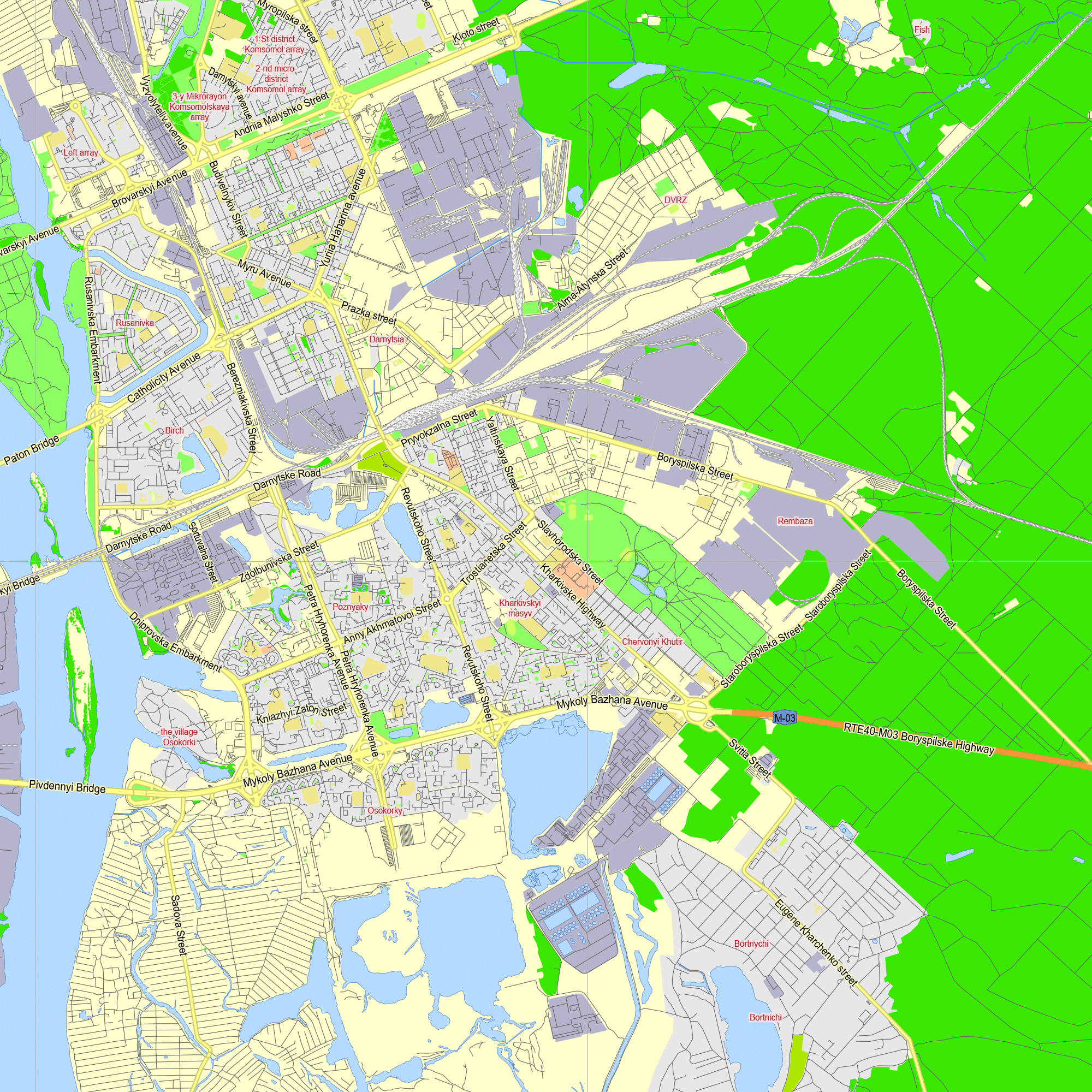 Kiev Ukraine English printable editable layered PDF Vector Map