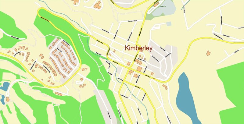 Kimberley Cranbrook Area British Columbia Canada Map Vector Exact High Detailed Plan editable Adobe Illustrator Street Map in layers