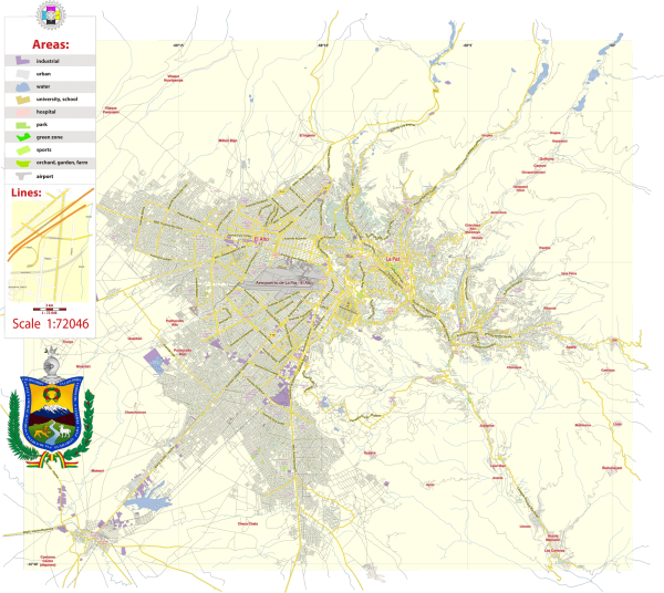 La Paz El Alto Bolivia printable editable layered PDF Vector Map