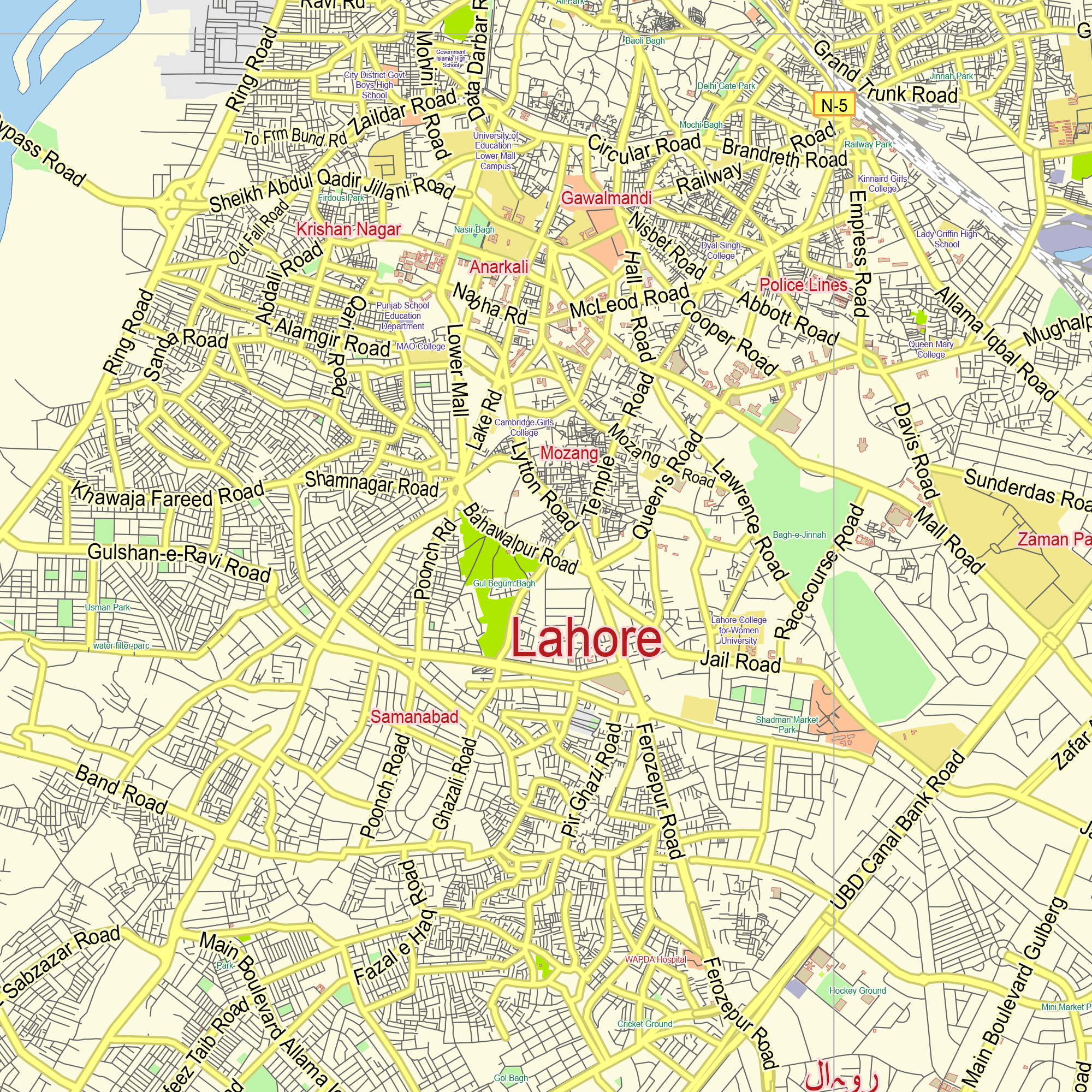 Lahore Pakistan printable editable layered PDF Vector Map