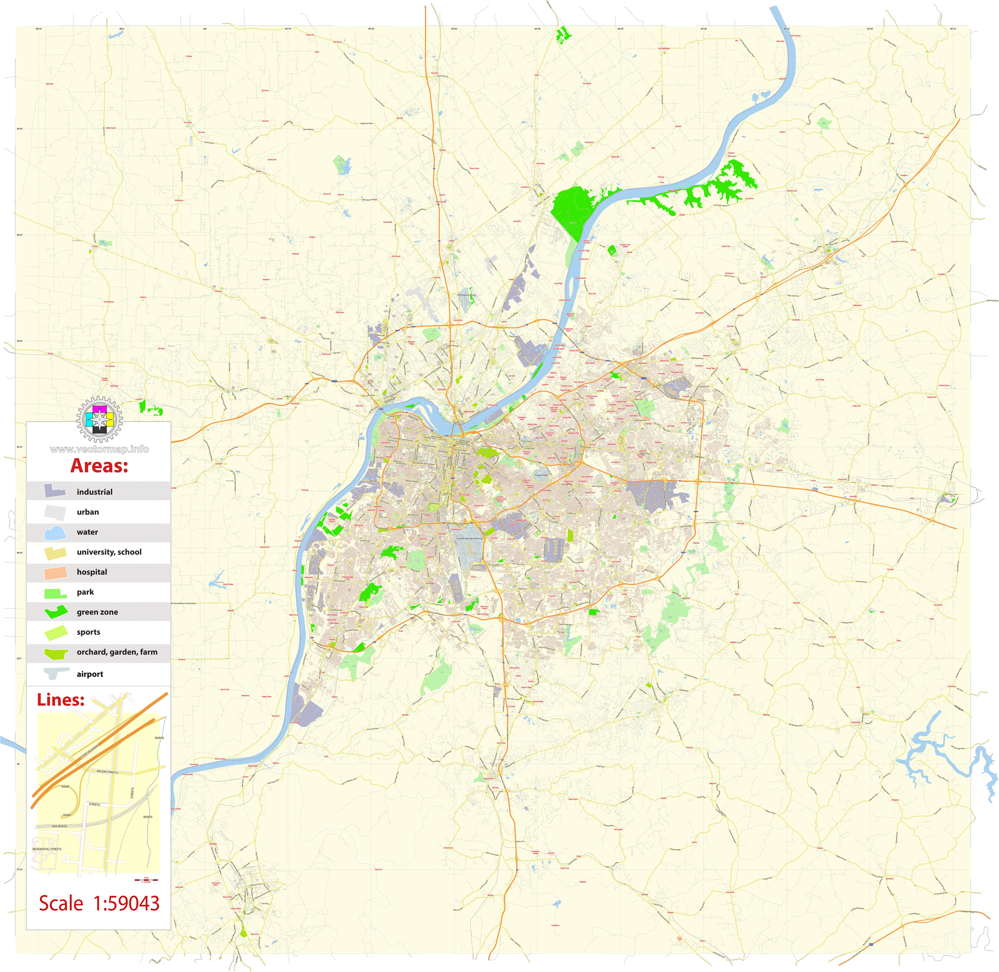 Louisville Kentucky Map Vector Gvl13b Ai 10 Pdf 00 