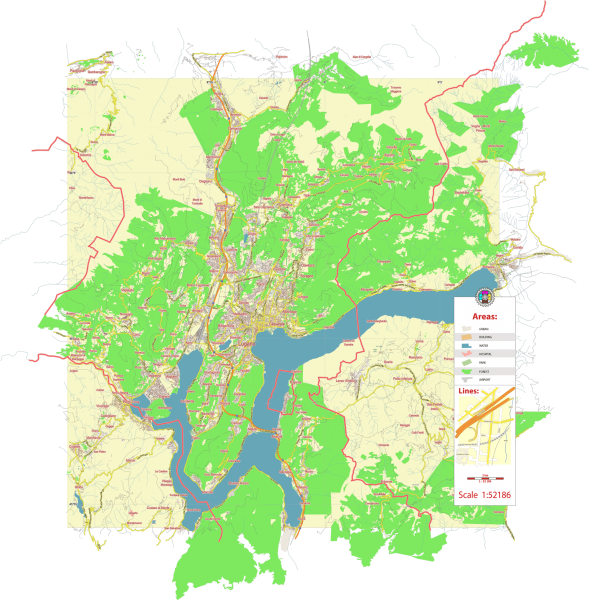 Lugano Switzerland printable editable layered PDF Vector Map