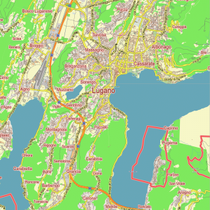 Lugano Switzerland printable editable layered PDF Vector Map