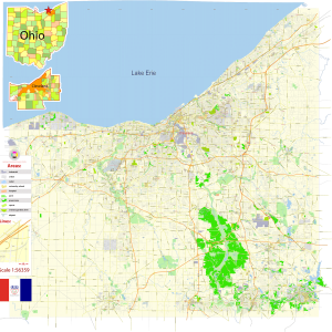 Cleveland Ohio US printable editable layered PDF Vector Map