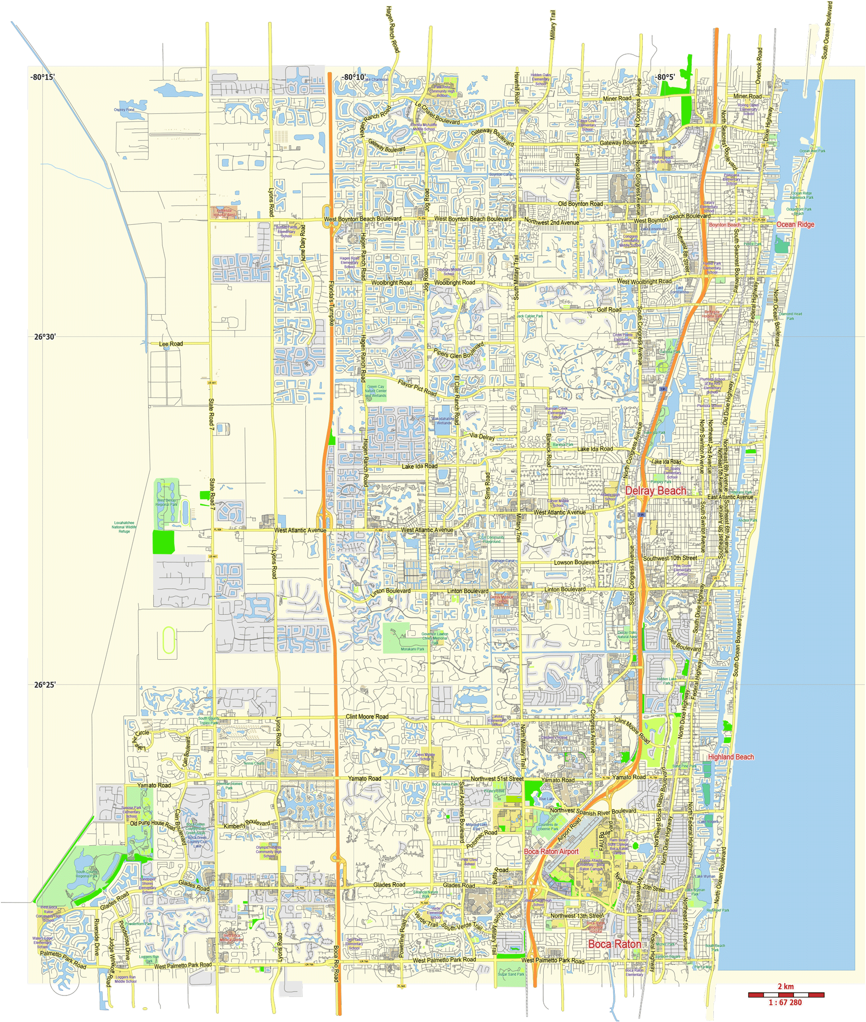 Delray Beach Florida US printable editable layered PDF Vector Map