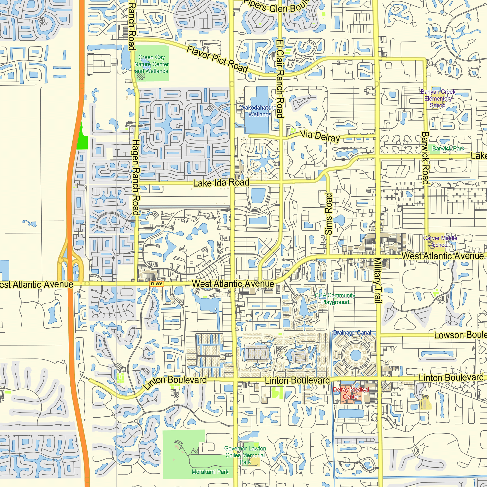 Delray Beach Florida US printable editable layered PDF Vector Map
