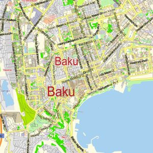 Baku Azerbaijan printable editable PDF layered Vector Map