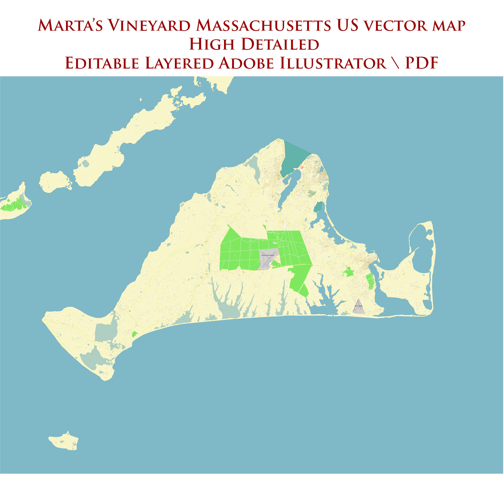 Martha s Vineyard Massachusetts US printable editable layered PDF