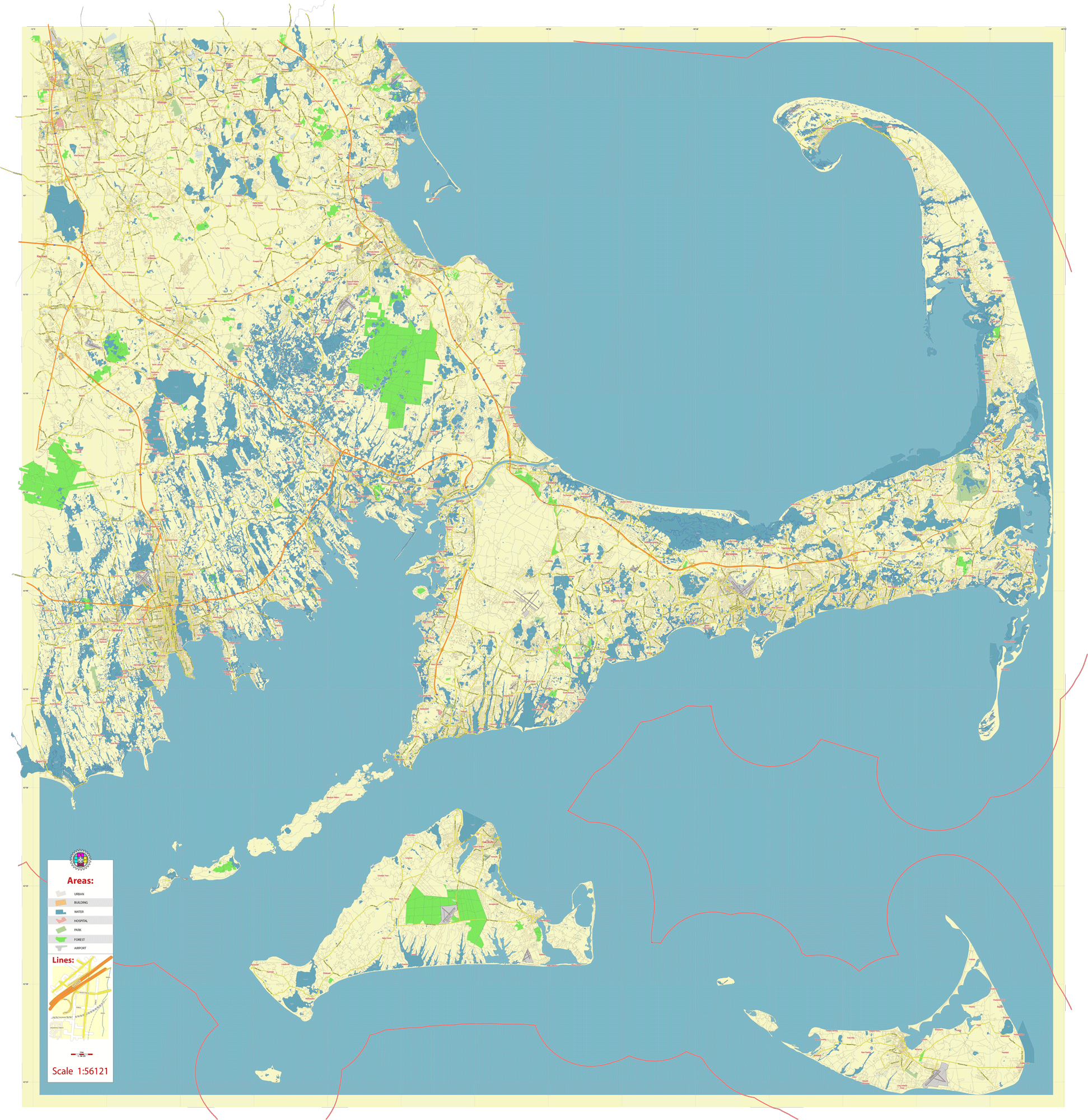 Martas Vineyars Cape Cod Nantucket Ms Map Vector Gvl13b Ai 10 Pdf 00 