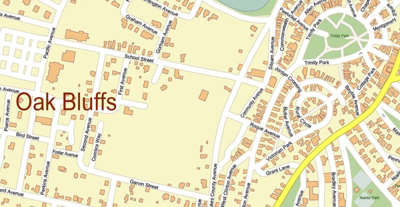 Martha's Vineyard Massachusetts US Map Vector Exact High Detailed City Plan editable Adobe Illustrator Street Map in layers