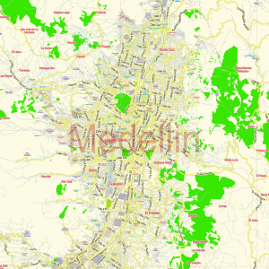 Medellin Colombia printable editable layered PDF Vector Map