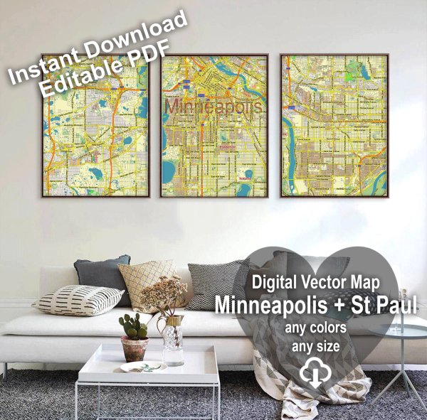 Minneapolis Saint Paul Minnesota US editable layered PDF Vector Map