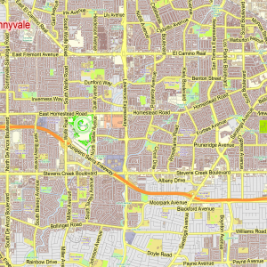 Palo Alto Mountain View California US editable layered PDF Vector Map