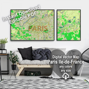 Paris Ile de France editable layered PDF Vector Map