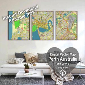 Perth Australia editable layered PDF Vector Map
