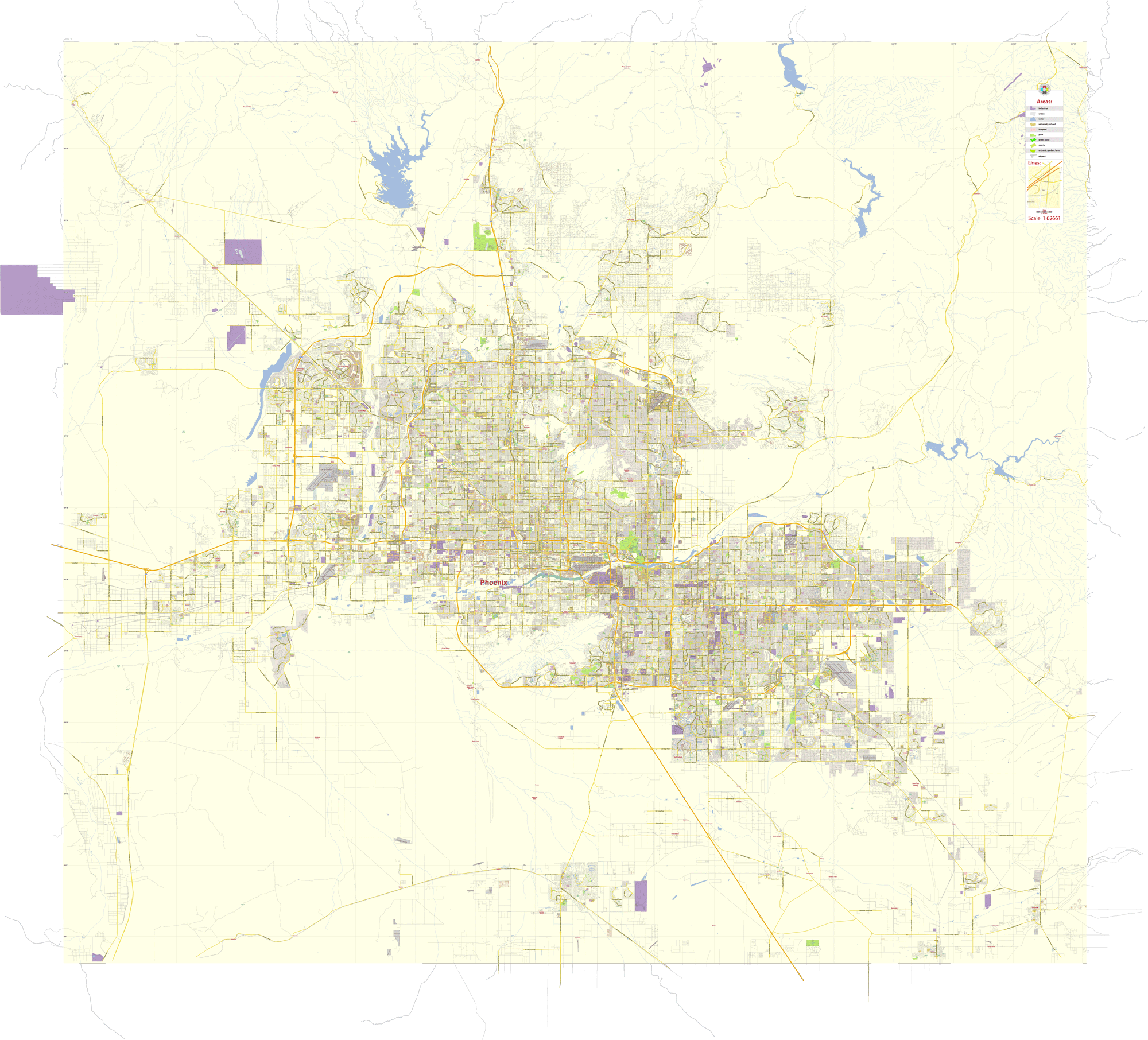 Phoenix Arizona US editable layered PDF Vector Map https://vectormap