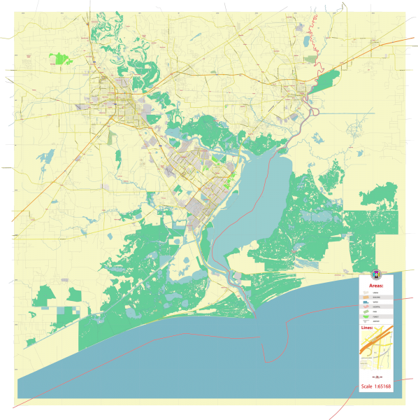 Port Arthur Texas US editable layered PDF Vector Map
