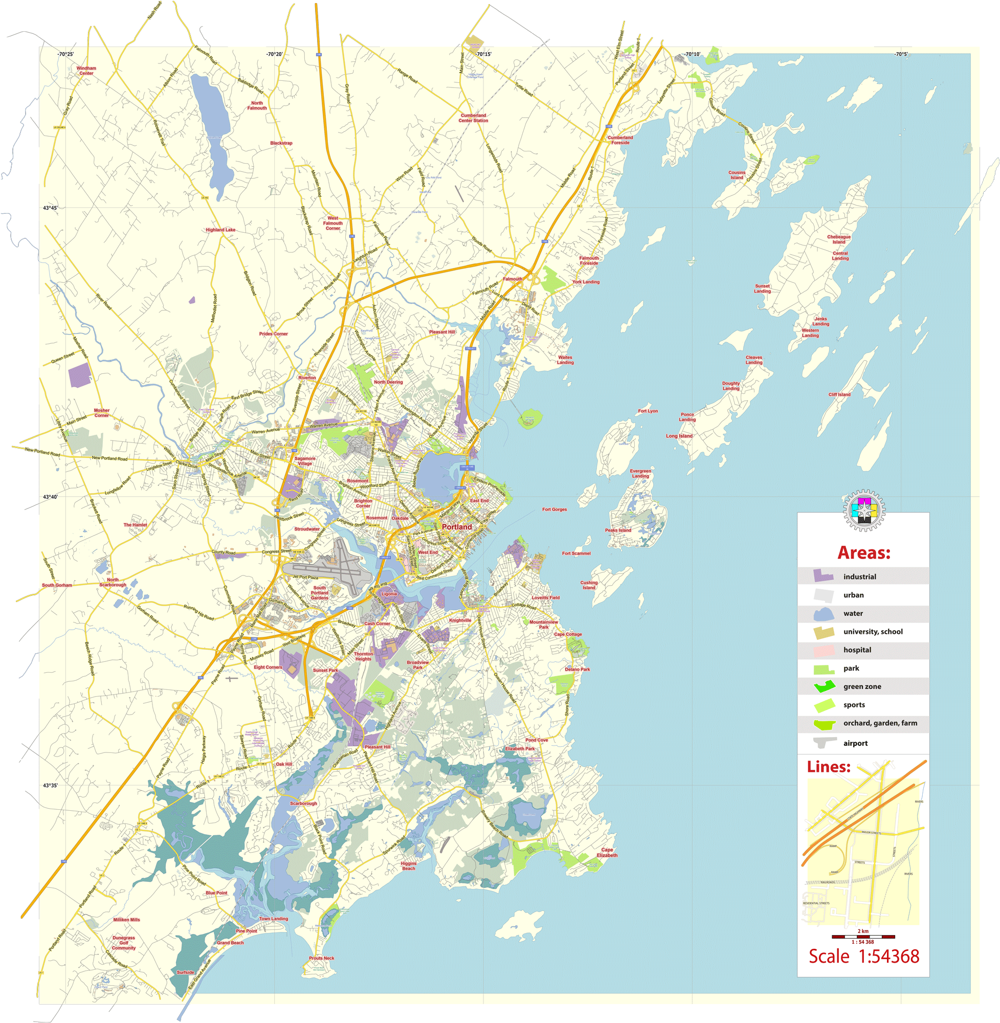 Portland Maine US editable layered PDF Vector Map