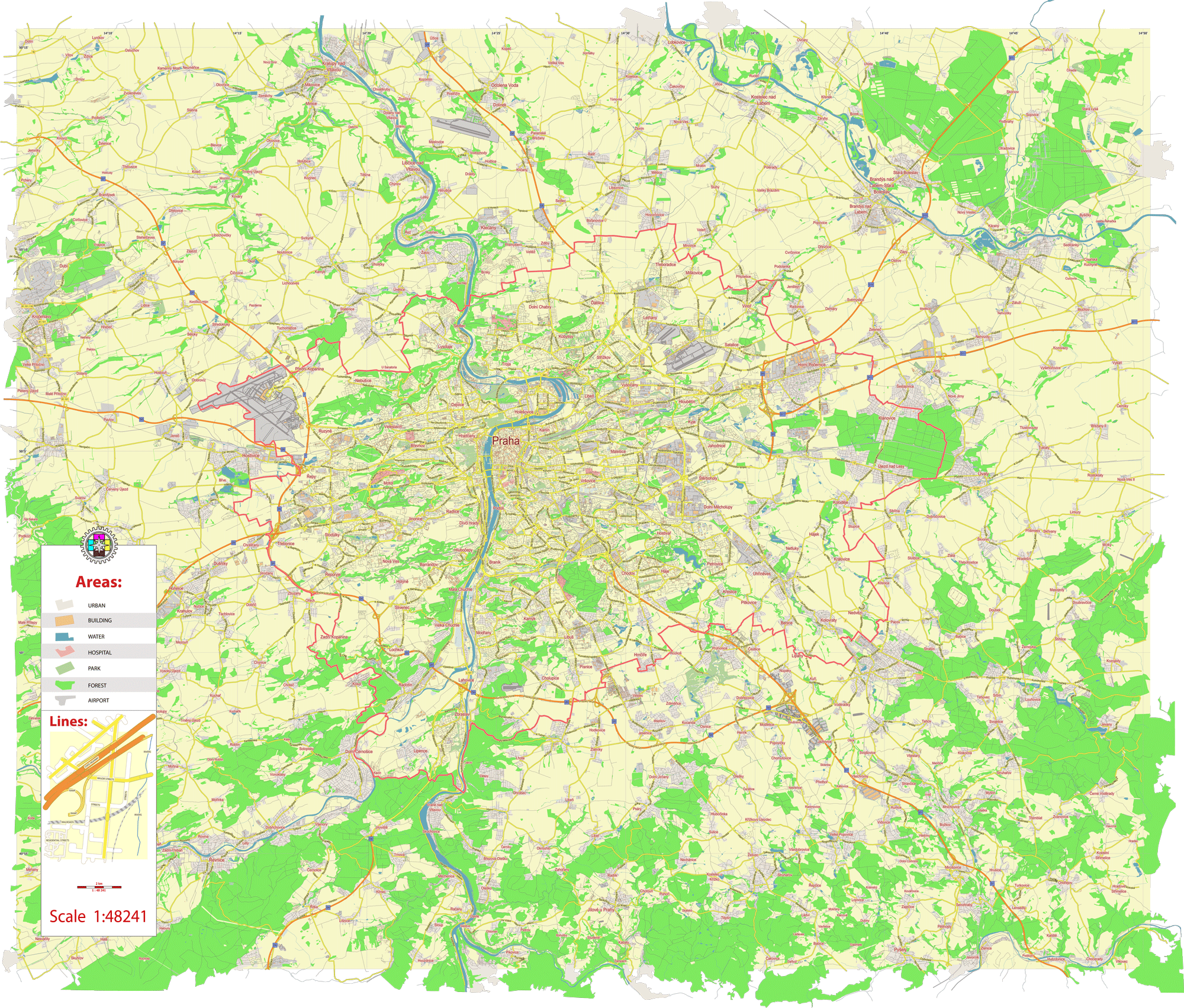 Prague Praha Czech Republic editable layered PDF Vector Map https ...