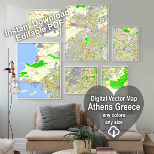 Athens Greece printable editable PDF layered Vector Map