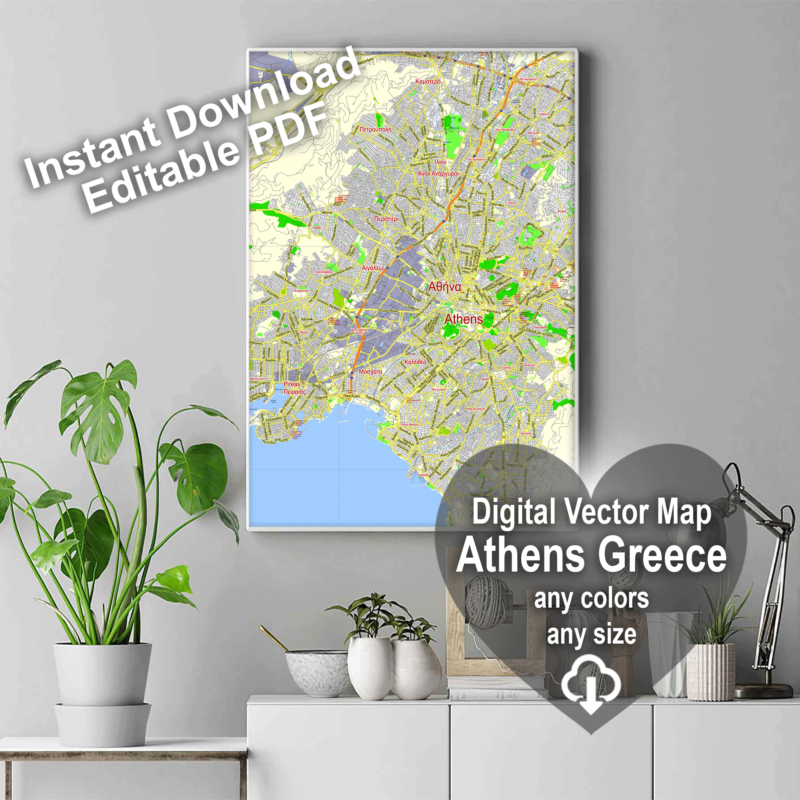 Athens Greece printable editable PDF layered Vector Map – Maps in ...