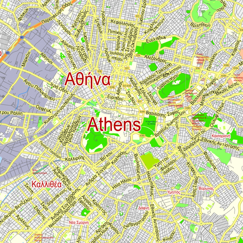 Athens Greece printable editable PDF layered Vector Map – Maps in ...