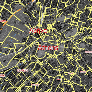 Athens Greece printable editable PDF layered Vector Map BW