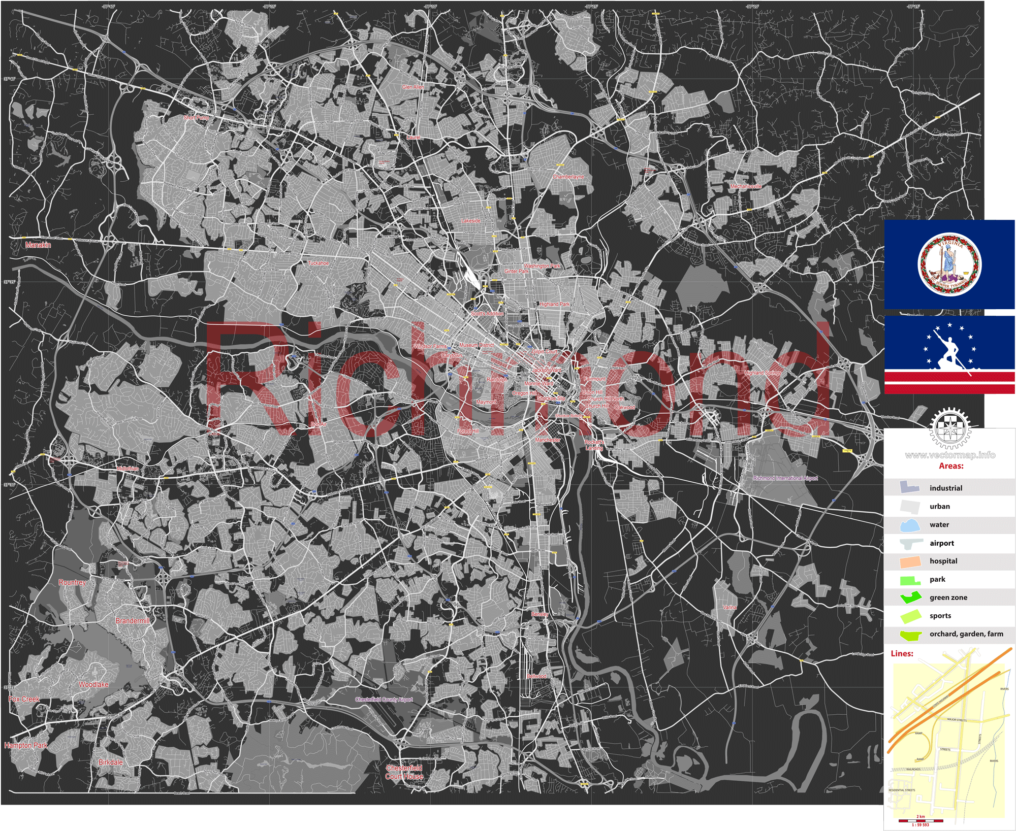 Richmond Virginia US editable layered PDF Vector Map