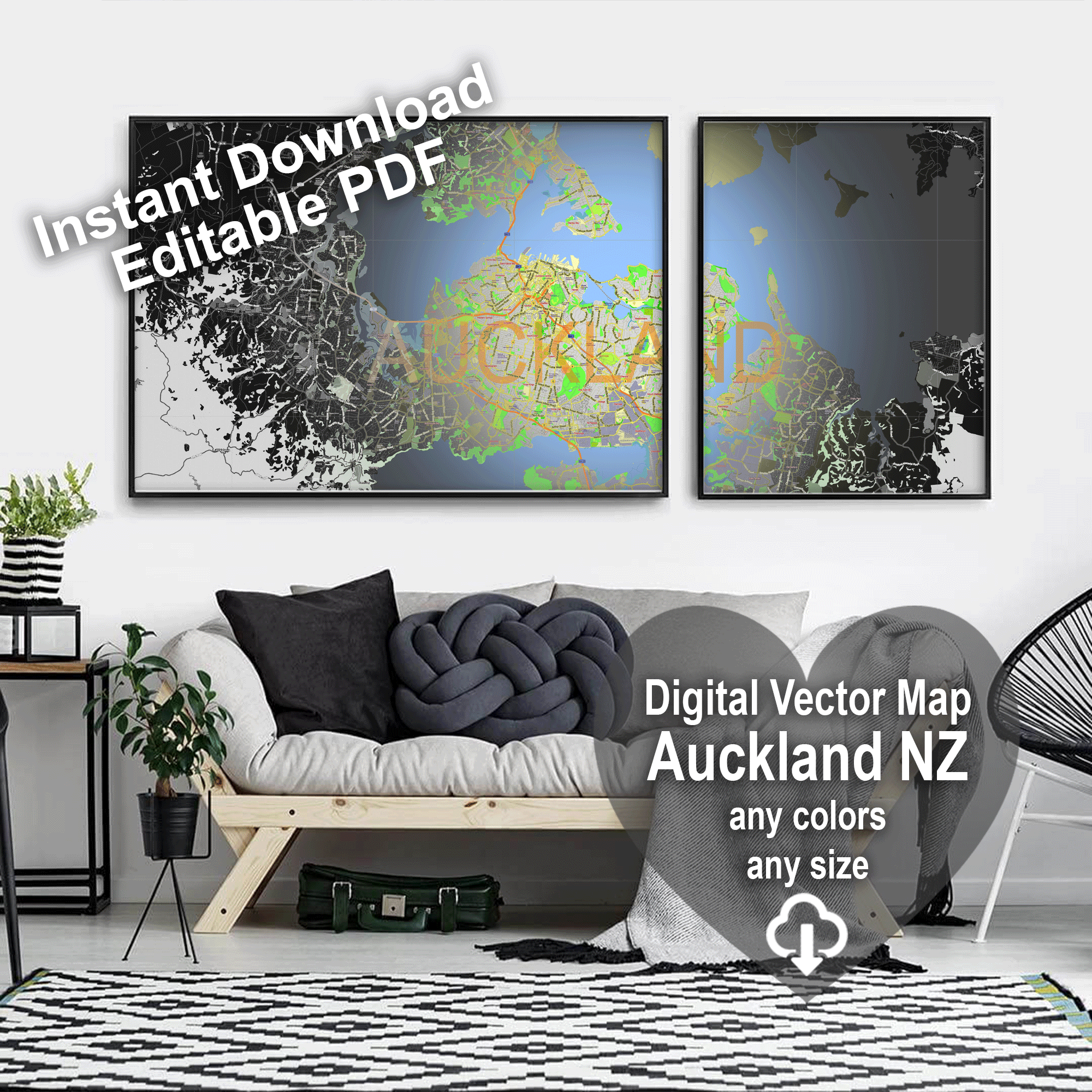 Auckland New Zealand printable editable PDF layered Vector Map v.2 ...
