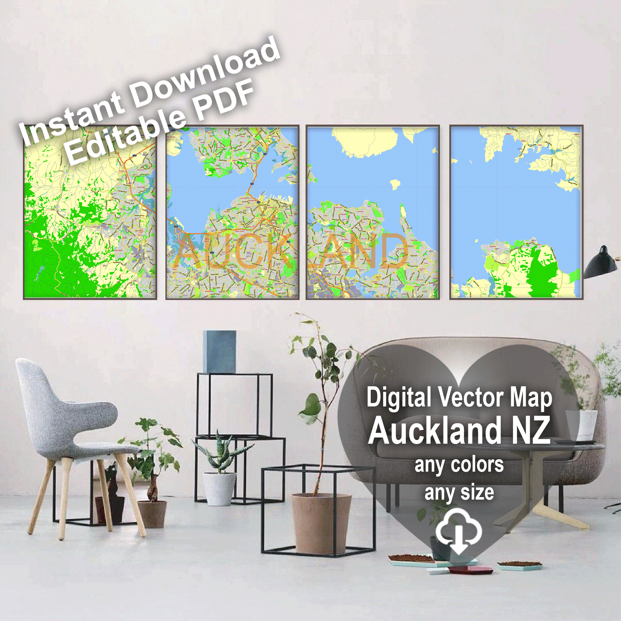 Auckland New Zealand printable editable PDF layered Vector Map v.2