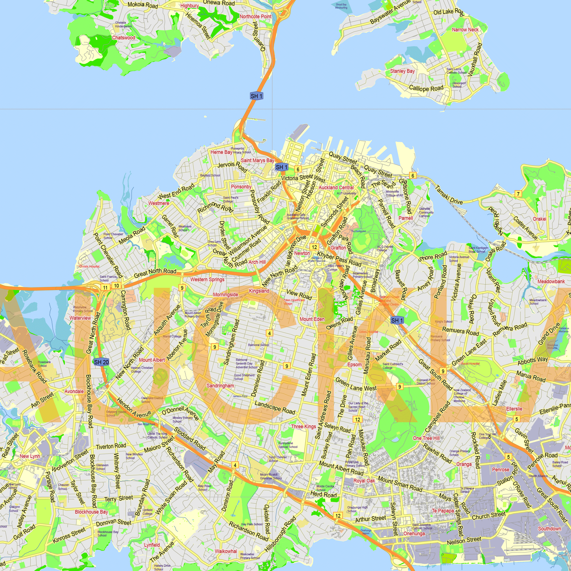 Auckland New Zealand printable editable PDF layered Vector Map v.2