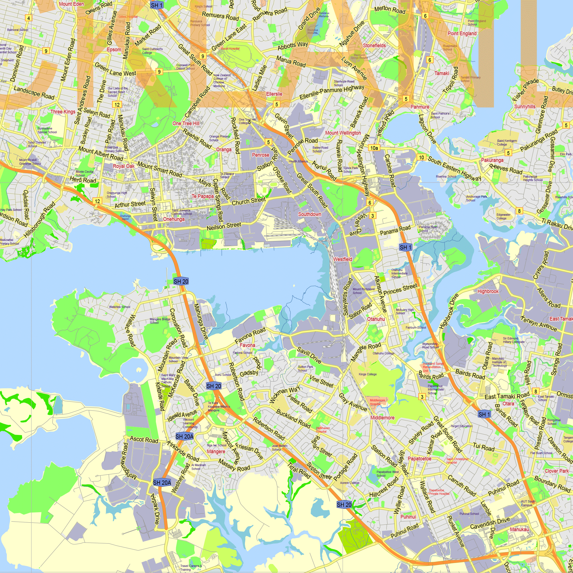 Auckland New Zealand printable editable PDF layered Vector Map v.2