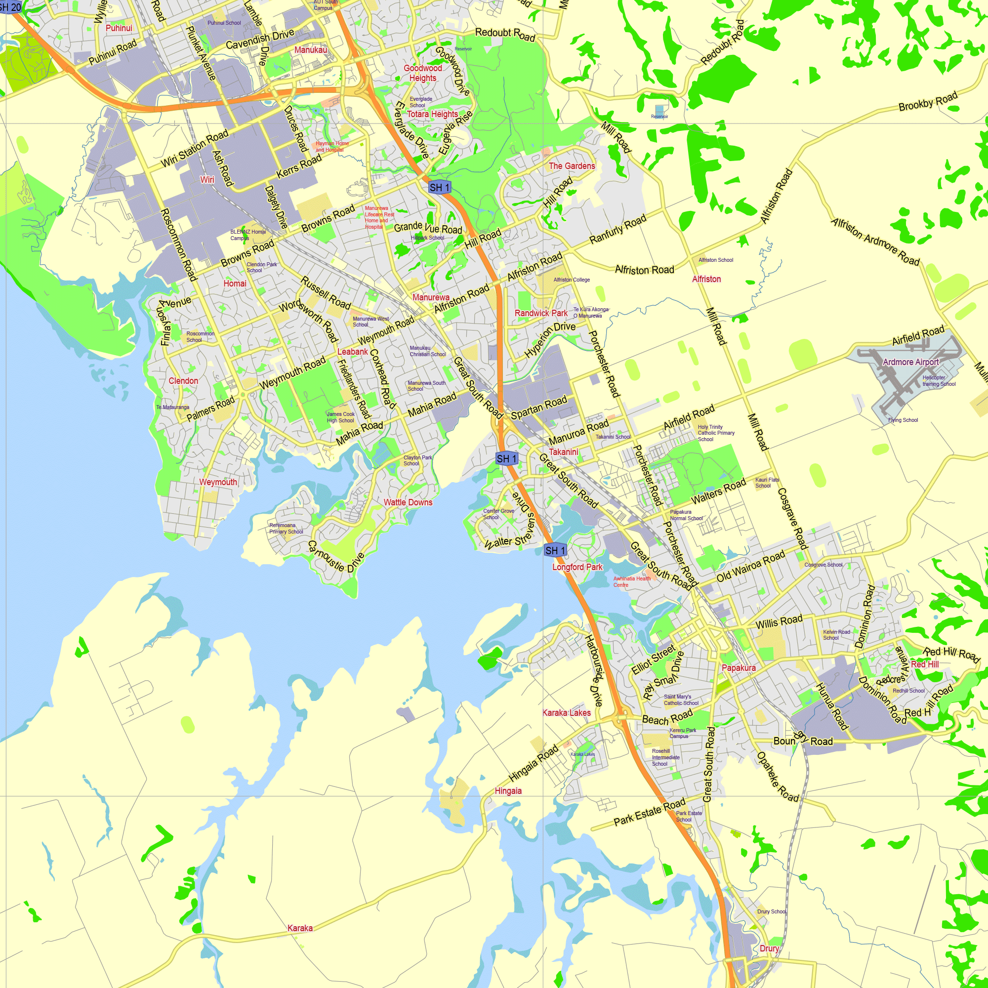 Auckland New Zealand printable editable PDF layered Vector Map v.2