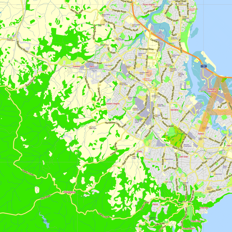 Auckland New Zealand printable editable PDF layered Vector Map v.2