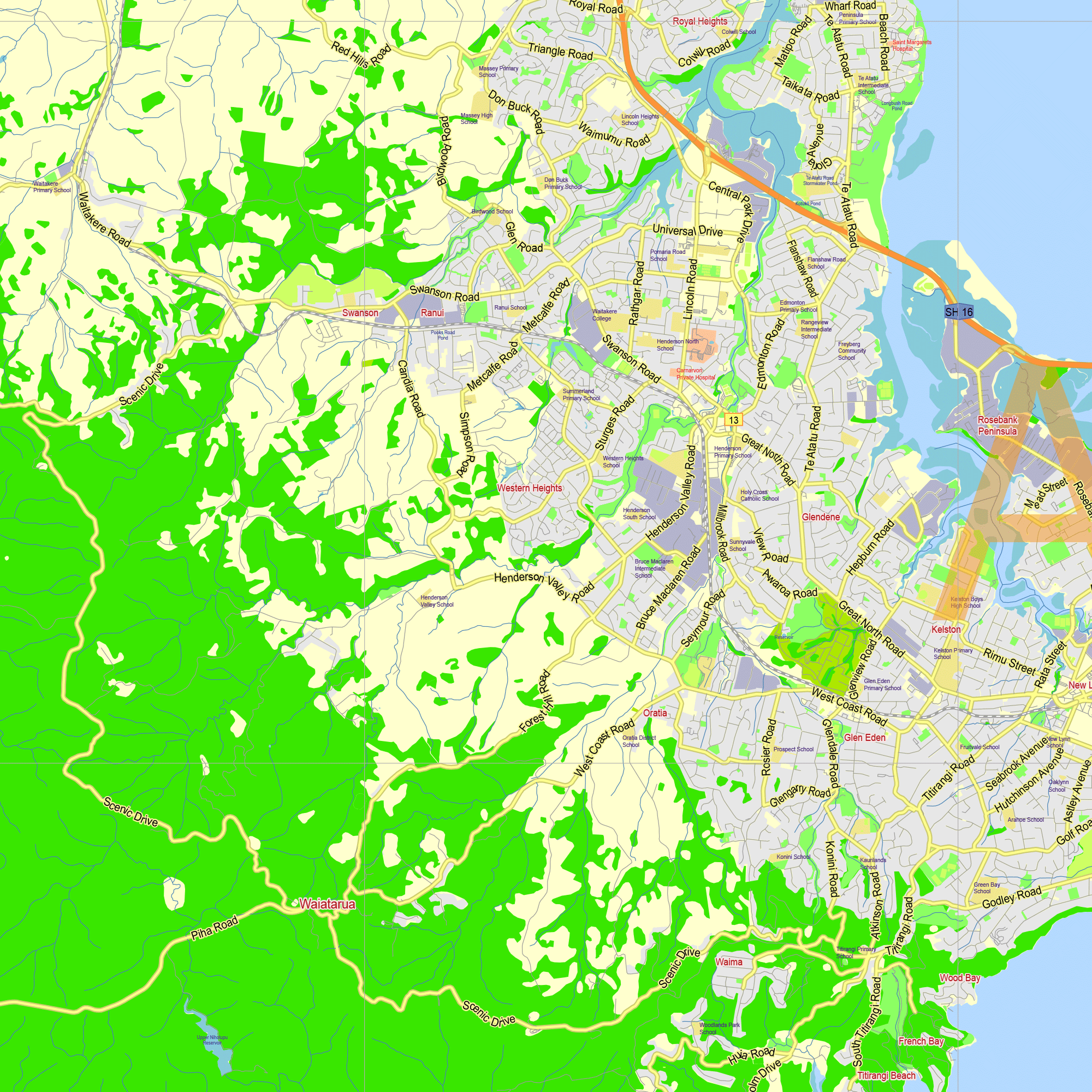 Auckland New Zealand printable editable PDF layered Vector Map v.2