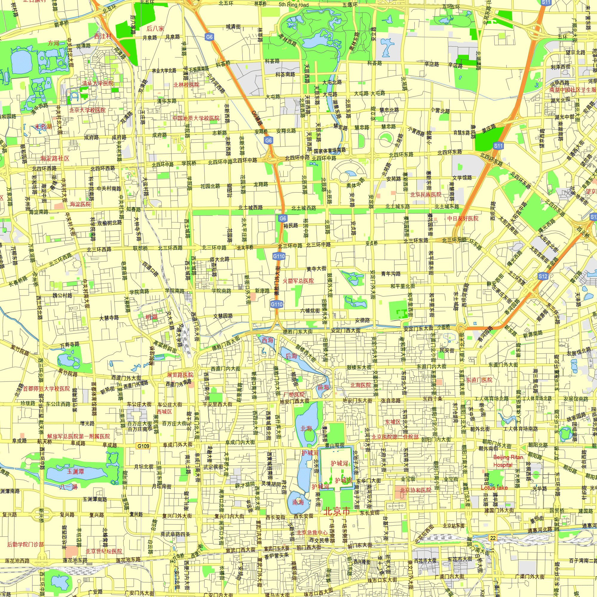 Beijing China printable editable PDF layered Vector Map