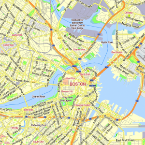 Boston Massachusetts US (crop) printable editable layered Vector Map