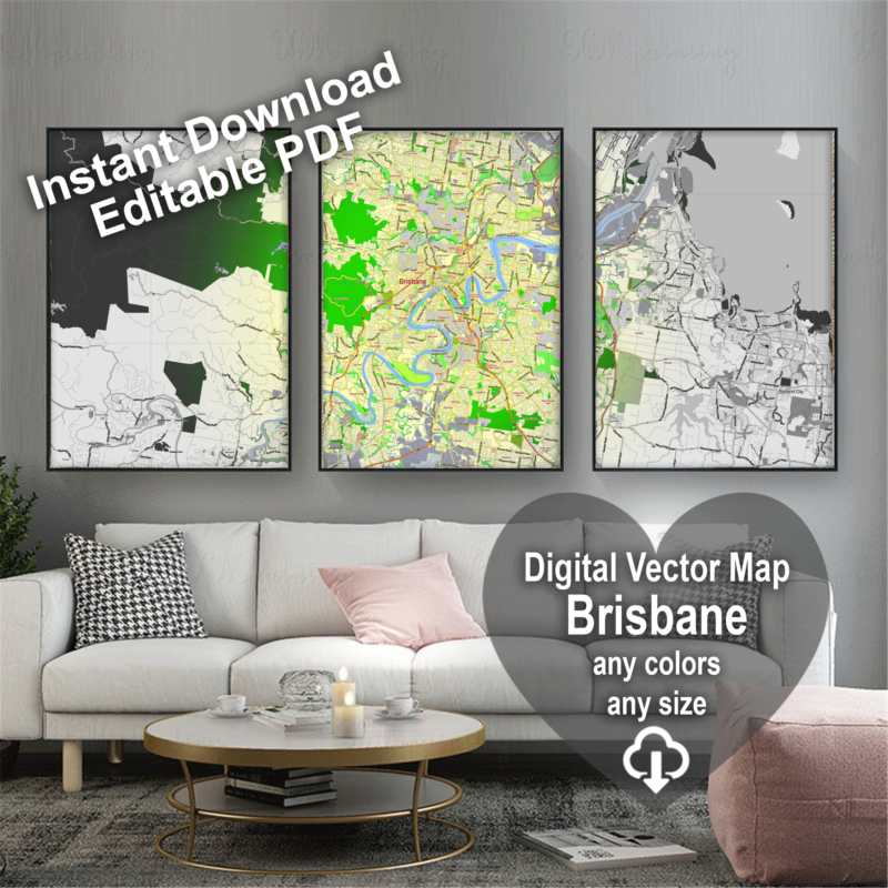 Brisbane Vector Map Brisbane Australia printable editable layered PDF Vector Map v.2 – Maps ...
