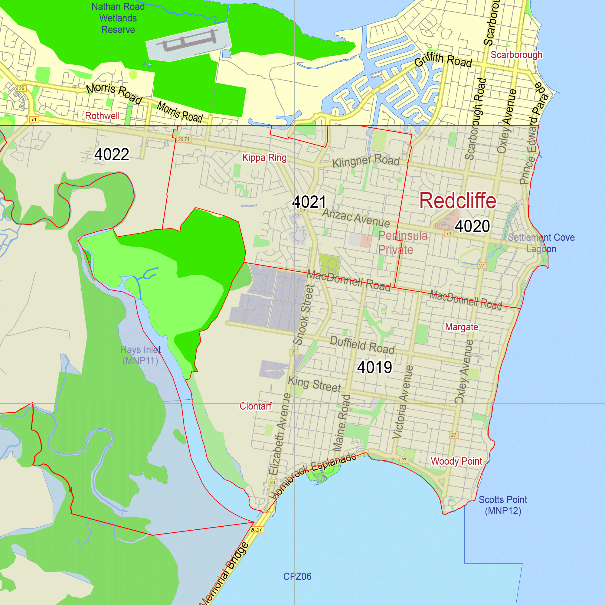 Brisbane Australia + zipcodes printable editable layered PDF Vector Map v.3