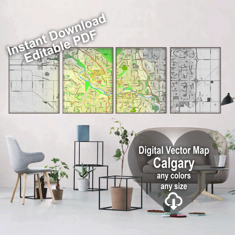 Calgary Alberta Canada printable editable layered PDF Vector Map v.2 ...