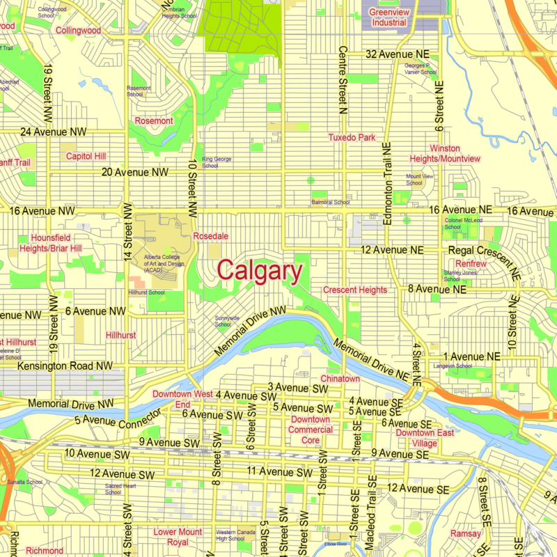 Calgary Alberta Canada printable editable layered PDF Vector Map v.2 ...